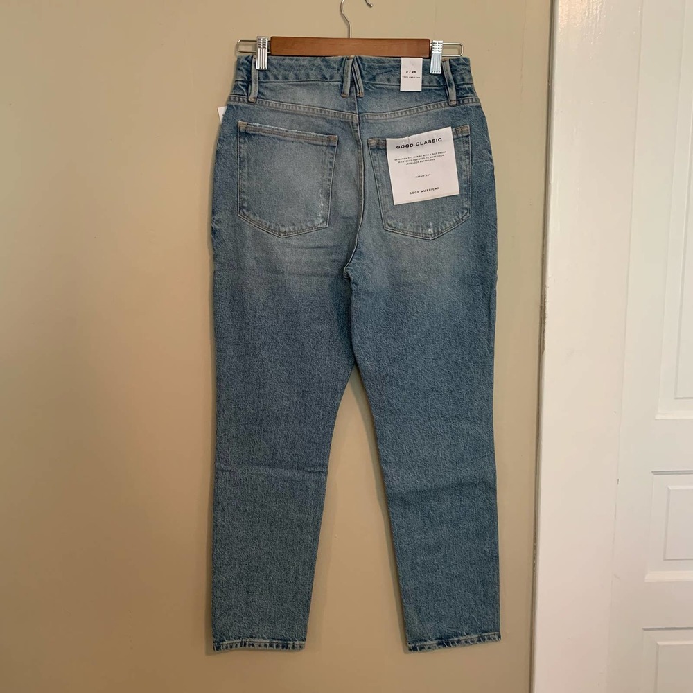 Good American Good Classic High Rise Jeans NWT Size 2 INDIGO046 Distressed - Picture 6 of 10